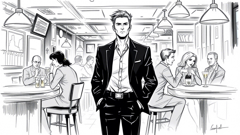 Confident man standing alone in a bar