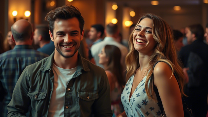 Woman subconsciously pointing body toward man that she likes