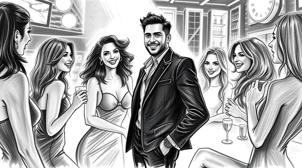 Man surrounded by beautiful women