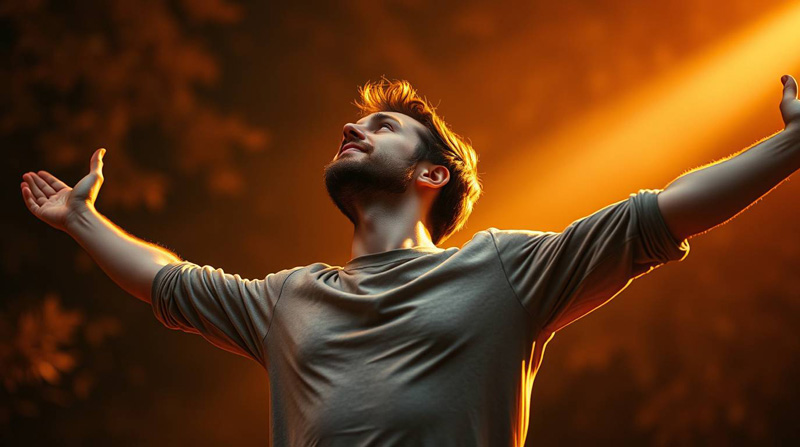Man embracing life and winning