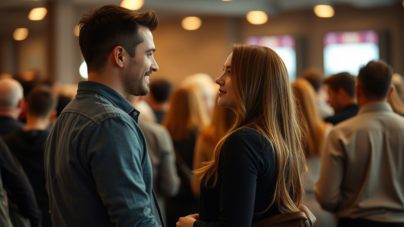 Woman making strong eye contact with man she likes